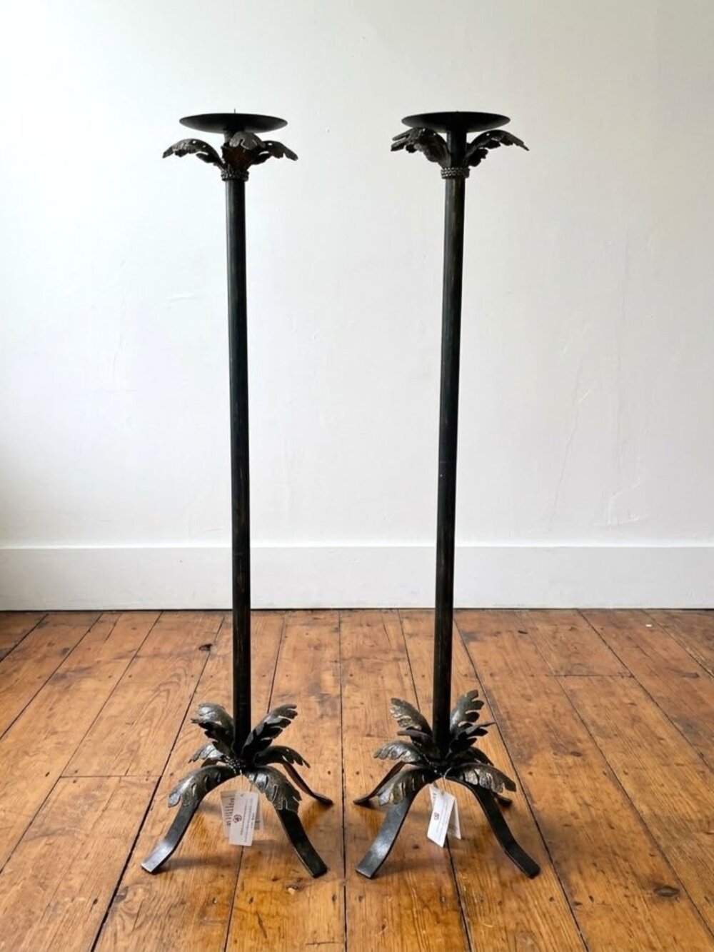 Vintage Pair of Home Interiors Tall Candle Holders Tropical Coastal Palm Tree